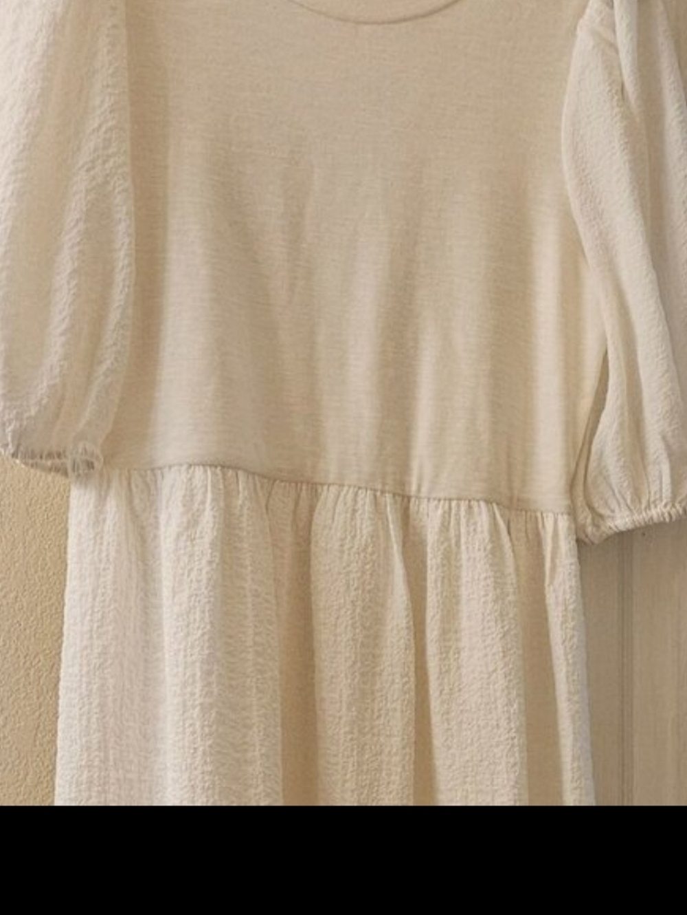 dRA Los Angeles Oversize Anthro Ivory Krinkle puff Sleeve Boho Babydoll dress M